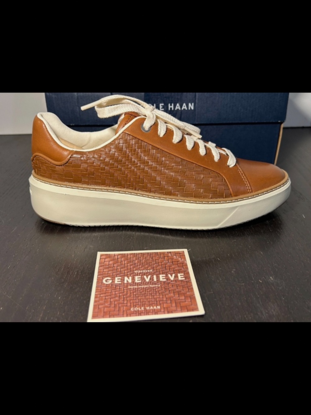 Cole Haan Grandprø Topspin Genevieve Weave Sneakers British Tan Size 6.5 B